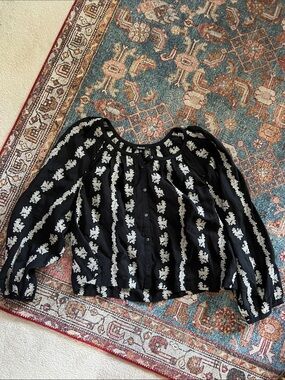 Madewell Black and Cream Lace Peasant Blouse